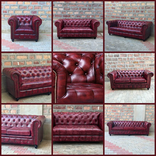 Kingsford Collection – Deep Burgundy Red Top Grain Buffalo Leather Chesterfield sofa (Available May End)