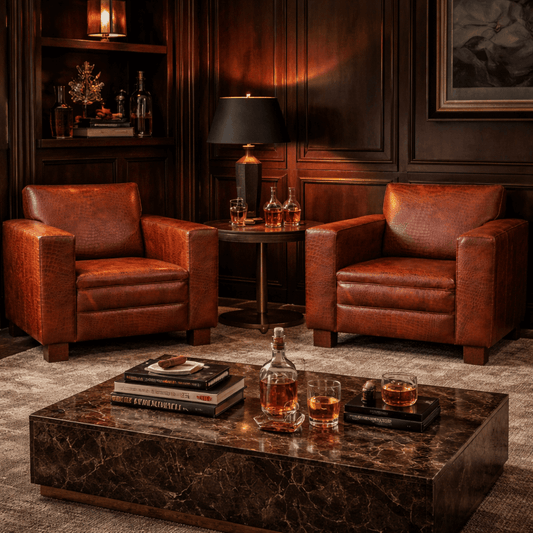 Crocodile Print Leather Armchair UK | Buffalo Leather Club Chair - Kukuu Sofa