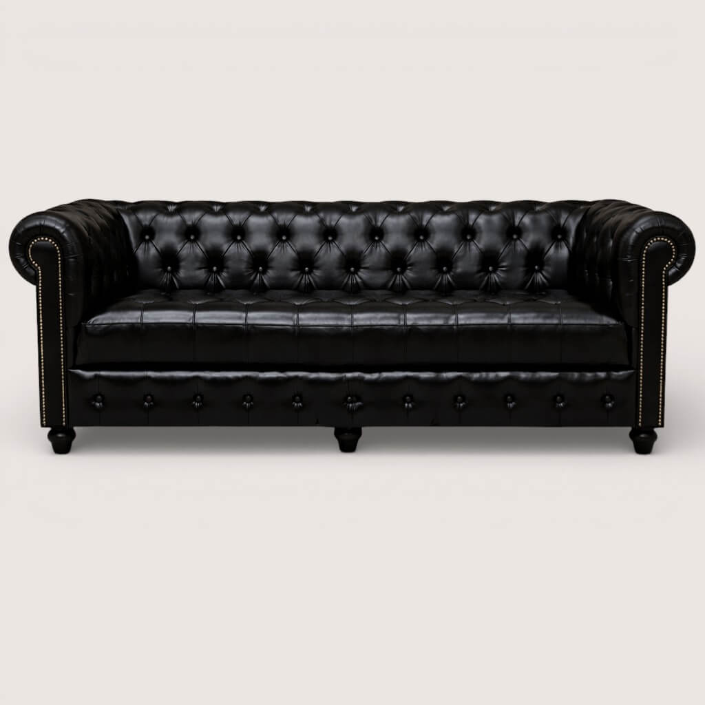 Kingsford Collection – Culcutta Black Top Grain Buffalo Leather Chesterfield Sofa - Kukuu Sofa