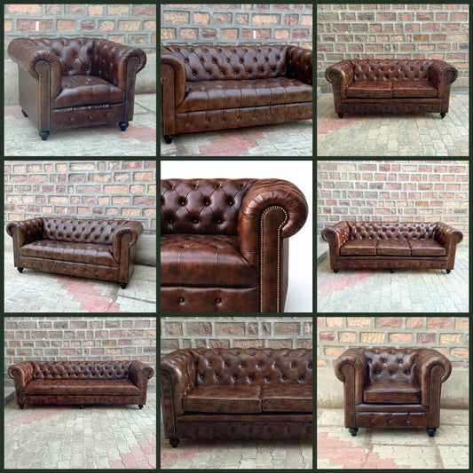Kingsford Collection - Dark Brown Top Grain Buffalo Leather Chesterfield sofa - Kukuu Sofa
