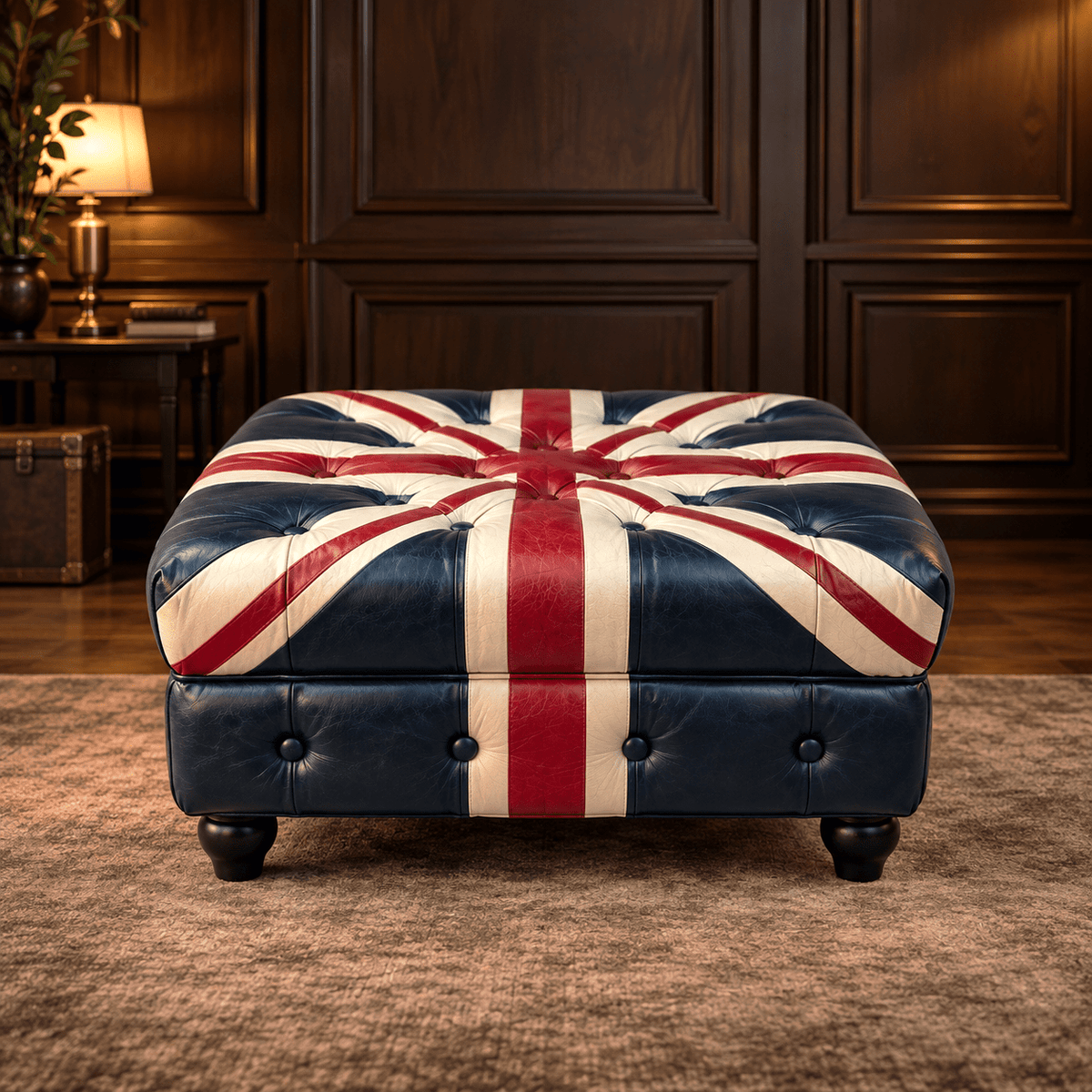 Kingsford – Union Jack Special Edition Hand Painted Top Grain Buffalo Leather Ottoman - Kukuu Sofa
