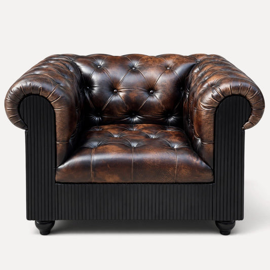 Mayfair Luxury Collection – Distressed Dark Brown Top Grain Buffalo Leather Chesterfield Sofa - Kukuu Sofa