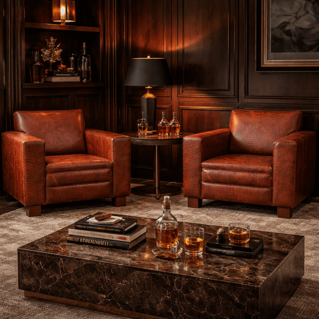 Crocodile Print Leather Armchair UK | Buffalo Leather Club Chair - Kukuu Sofa