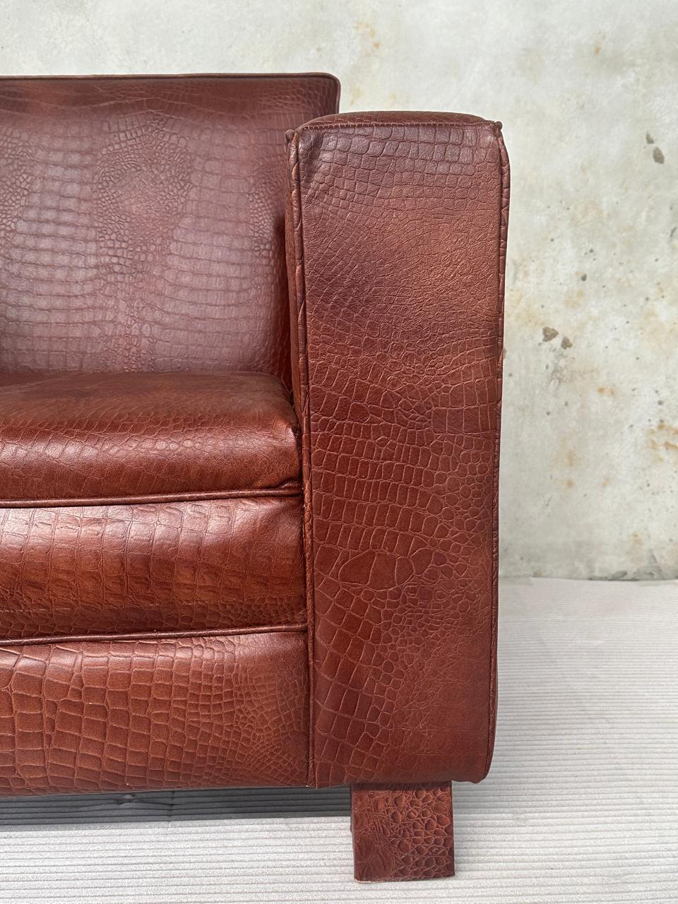 Crocodile Print Leather Armchair UK | Buffalo Leather Club Chair - Kukuu Sofa