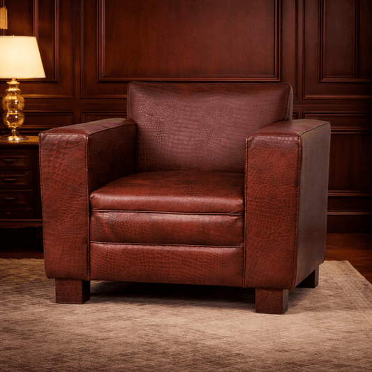 Crocodile Print Leather Armchair UK | Buffalo Leather Club Chair - Kukuu Sofa