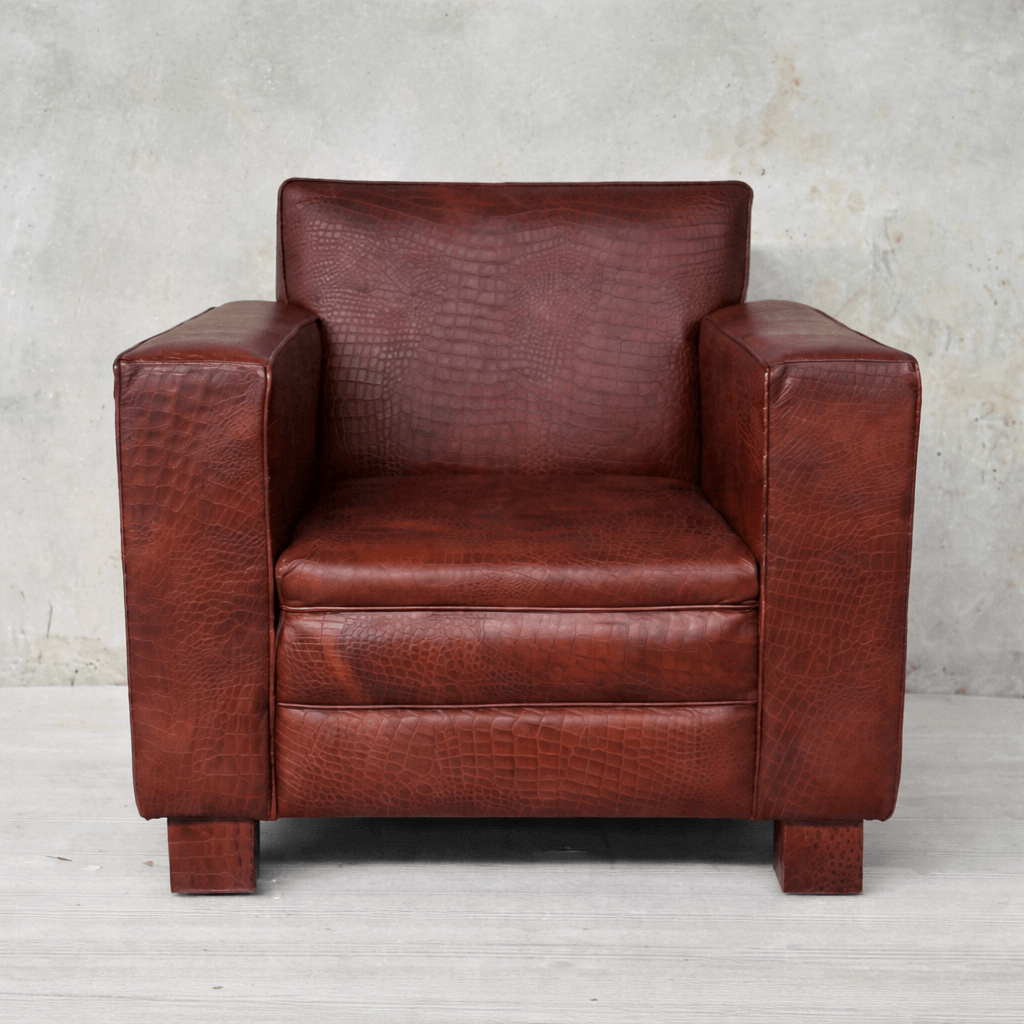 Crocodile Print Leather Armchair UK | Buffalo Leather Club Chair - Kukuu Sofa