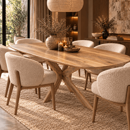 Kensington Solid Mango Wood Oval Dining Table – Light Brown - Kukuu Sofa
