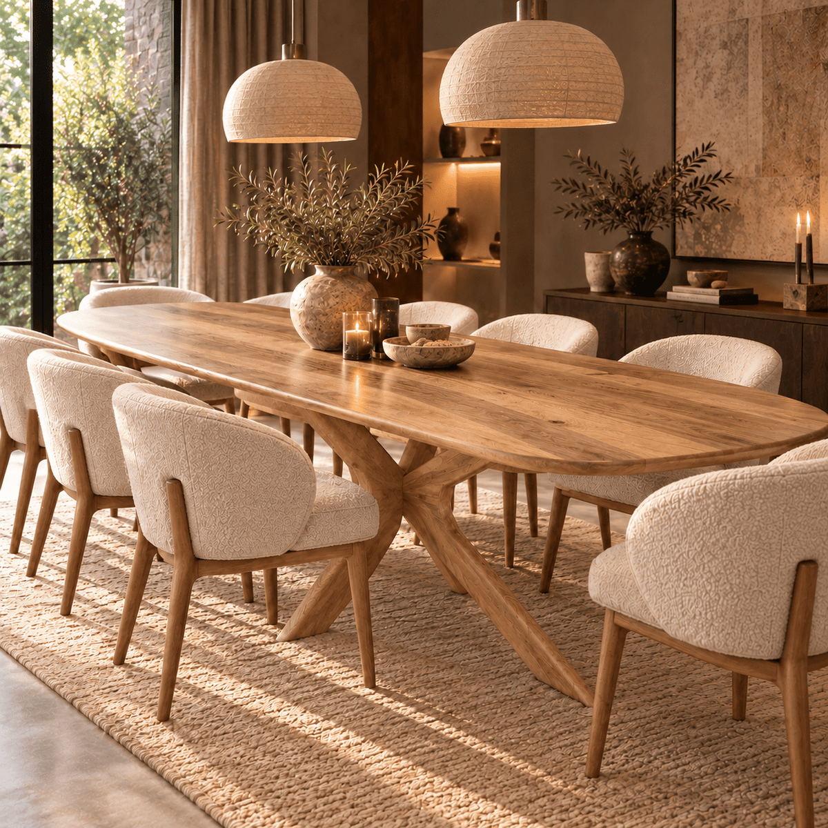 Kensington Solid Mango Wood Oval Dining Table – Light Brown - Kukuu Sofa