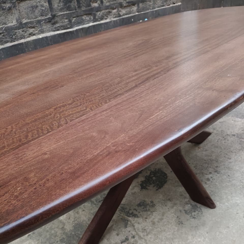 Kensington Solid Mango Wood Oval Dining Table – Walnut Brown - Kukuu Sofa