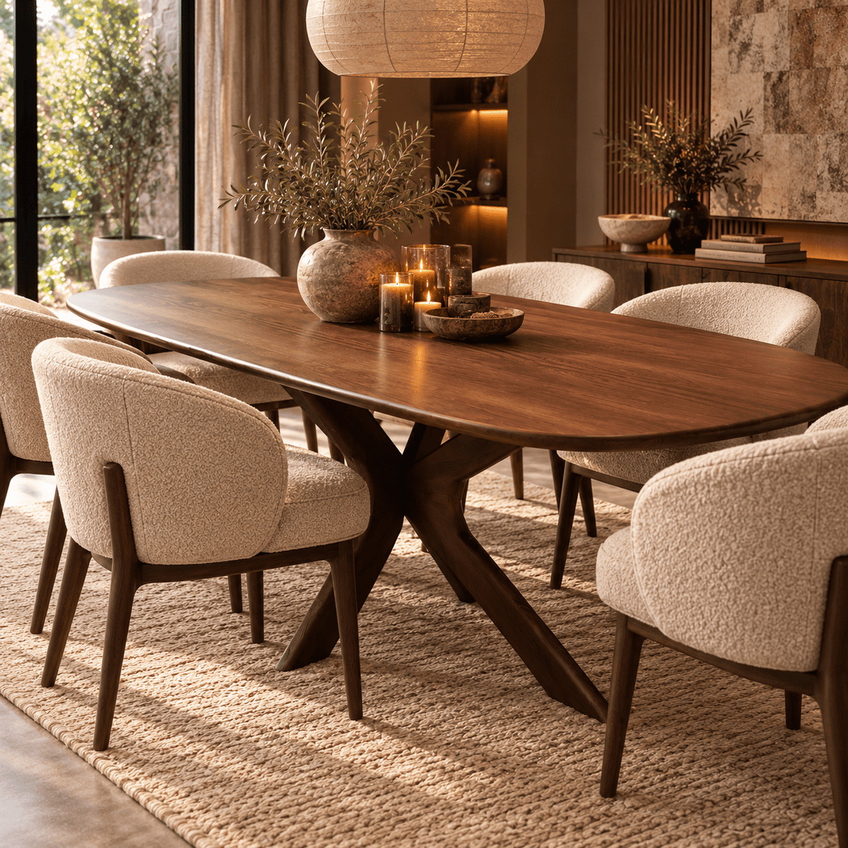 Kensington Solid Mango Wood Oval Dining Table – Walnut Brown - Kukuu Sofa
