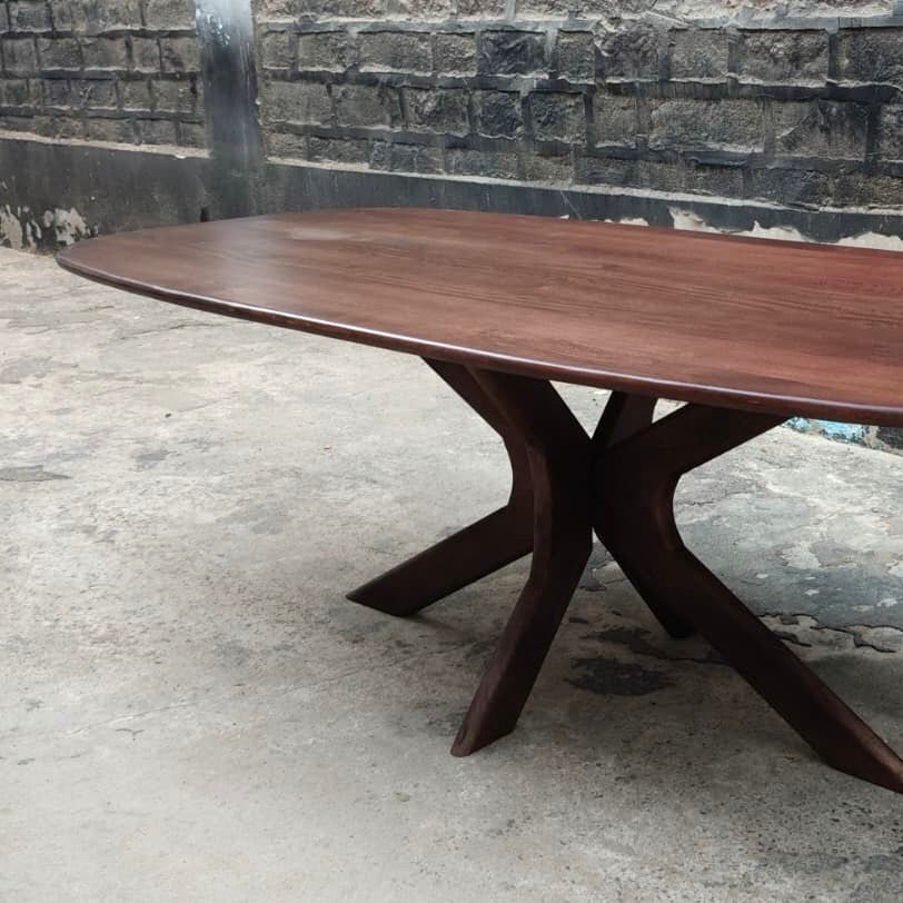 Kensington Solid Mango Wood Oval Dining Table – Walnut Brown - Kukuu Sofa