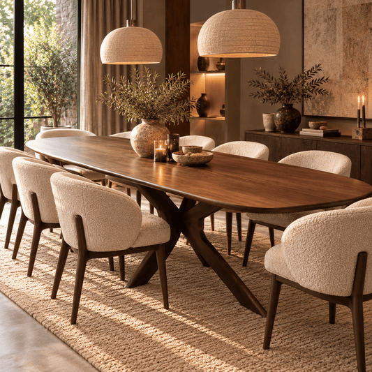 Kensington Solid Mango Wood Oval Dining Table – Walnut Brown - Kukuu Sofa
