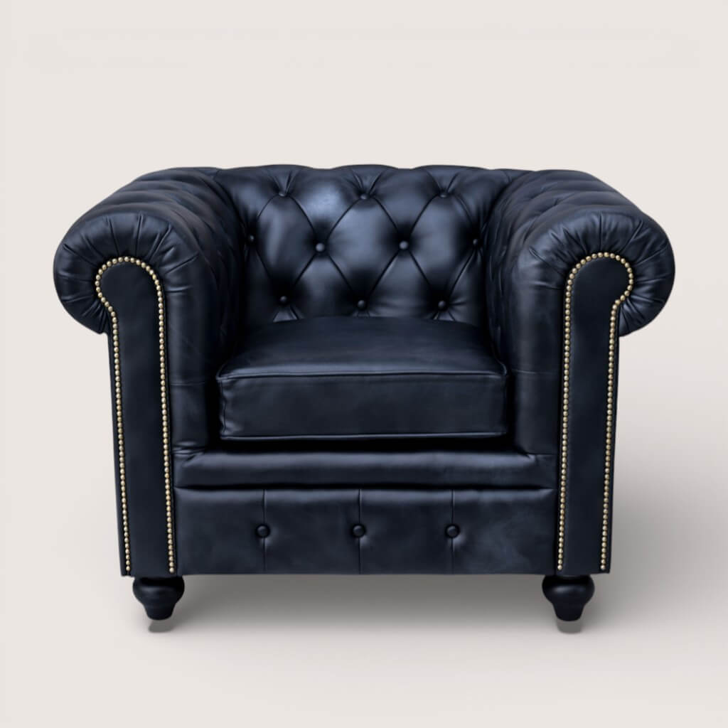 Kingsford - Berlin Grey Top Grain Buffalo Leather Chesterfield sofa - Kukuu Sofa
