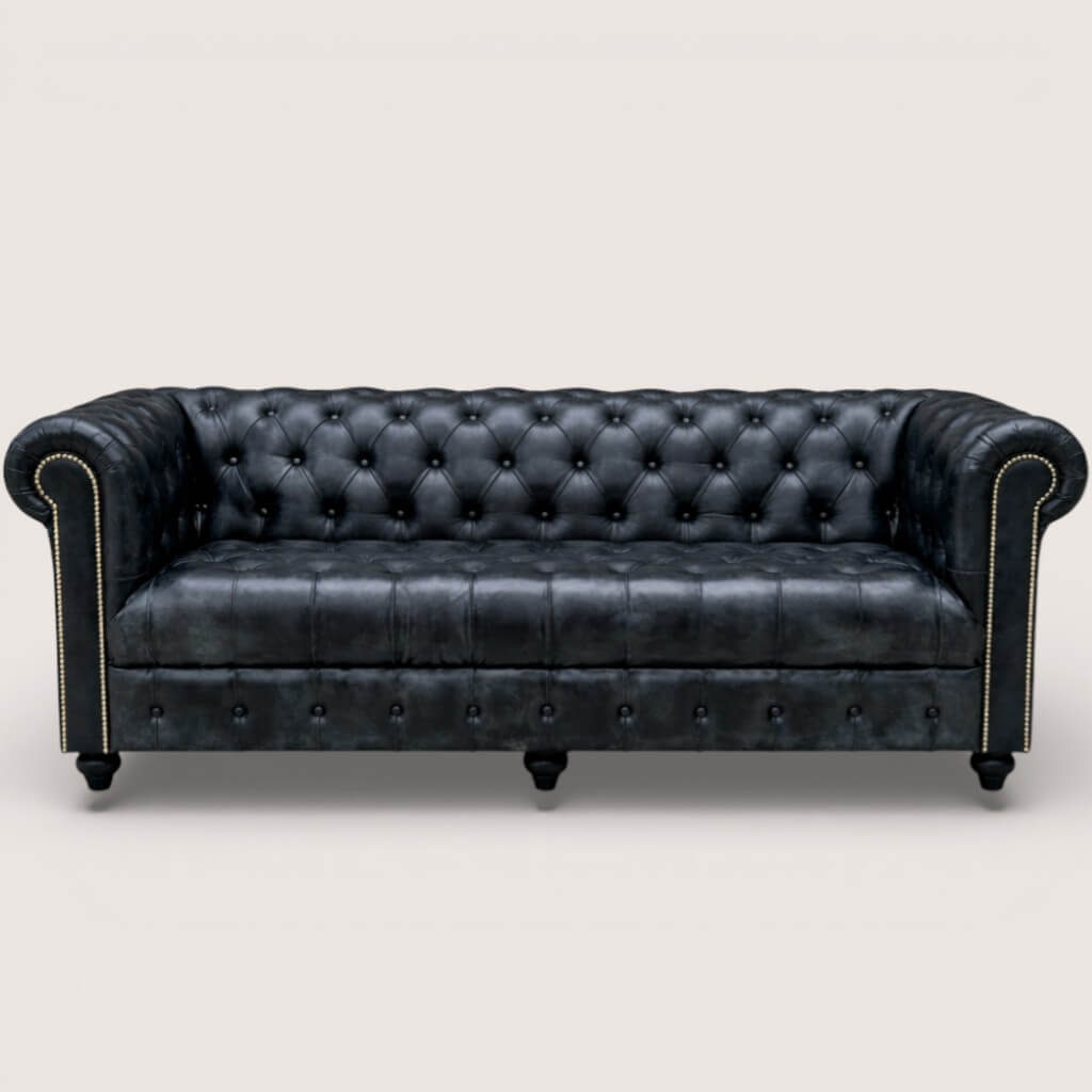Kingsford - Berlin Grey Top Grain Buffalo Leather Chesterfield sofa - Kukuu Sofa