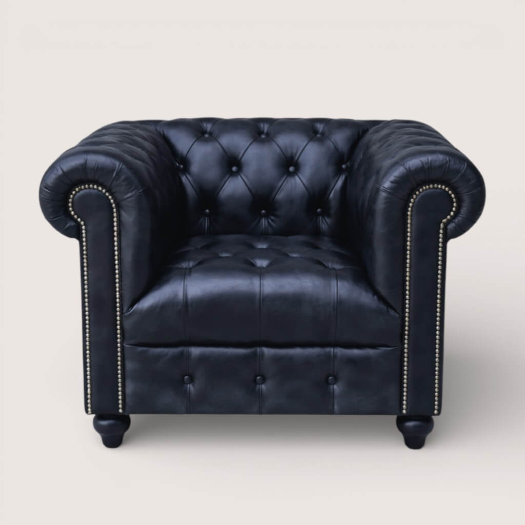 Kingsford - Berlin Grey Top Grain Buffalo Leather Chesterfield sofa - Kukuu Sofa