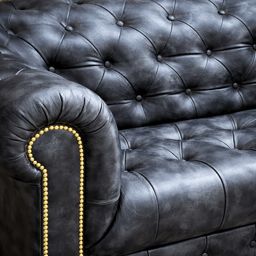 Kingsford - Berlin Grey Top Grain Buffalo Leather Chesterfield sofa - Kukuu Sofa