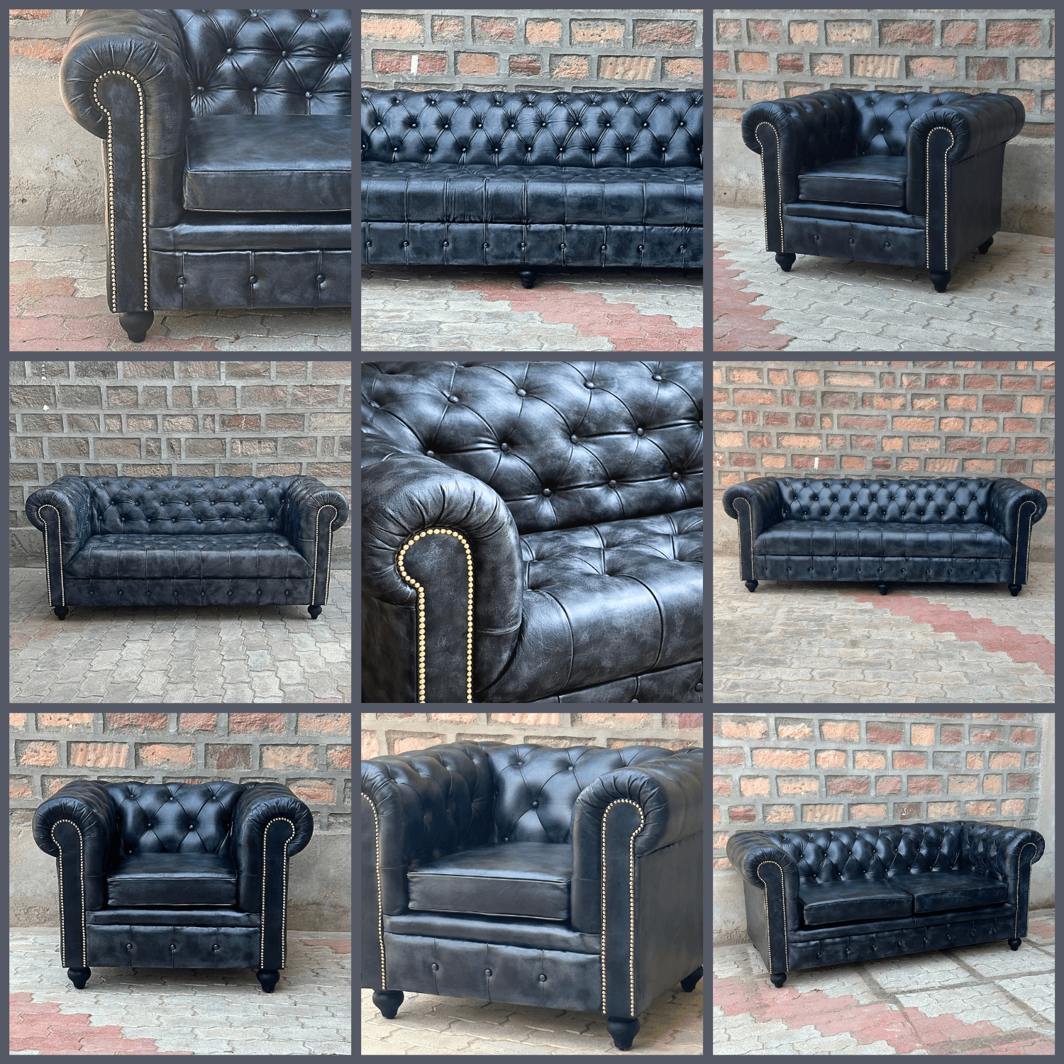 Kingsford - Berlin Grey Top Grain Buffalo Leather Chesterfield sofa - Kukuu Sofa