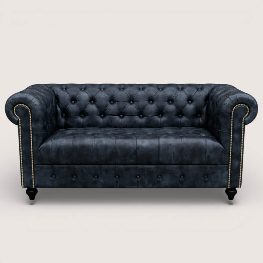 Kingsford - Berlin Grey Top Grain Buffalo Leather Chesterfield sofa - Kukuu Sofa