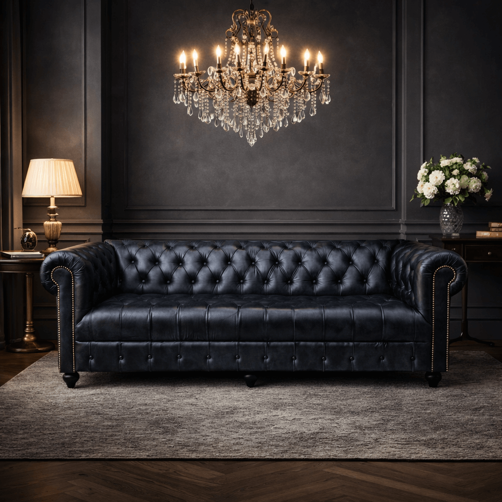Kingsford - Berlin Grey Top Grain Buffalo Leather Chesterfield sofa - Kukuu Sofa