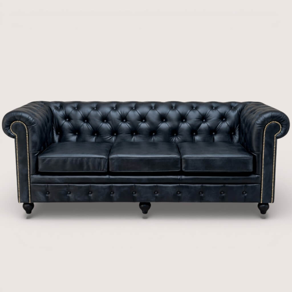 Kingsford - Berlin Grey Top Grain Buffalo Leather Chesterfield sofa - Kukuu Sofa