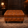 Kingsford - Cognac Brown Top Grain Buffalo Leather Chesterfield Ottoman - Kukuu Sofa