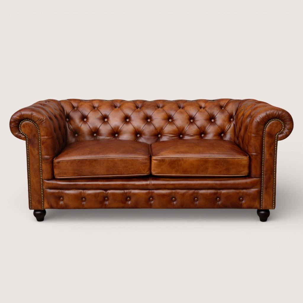 Kingsford - Cognac Brown Top Grain Buffalo Leather Chesterfield sofa - Kukuu Sofa