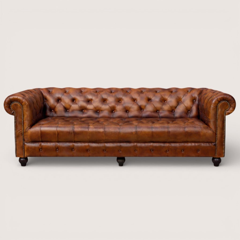 Kingsford - Cognac Brown Top Grain Buffalo Leather Chesterfield sofa - Kukuu Sofa