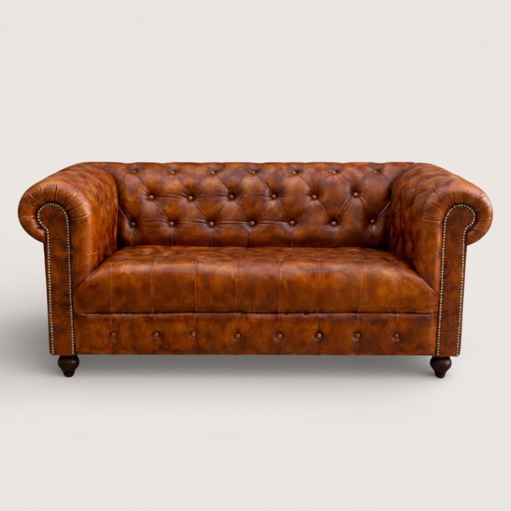 Kingsford - Cognac Brown Top Grain Buffalo Leather Chesterfield sofa - Kukuu Sofa