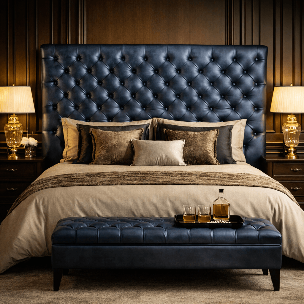 Kingsford Collection - Charcoal Black Top Grain Buffalo Leather Headboard - Kukuu Sofa