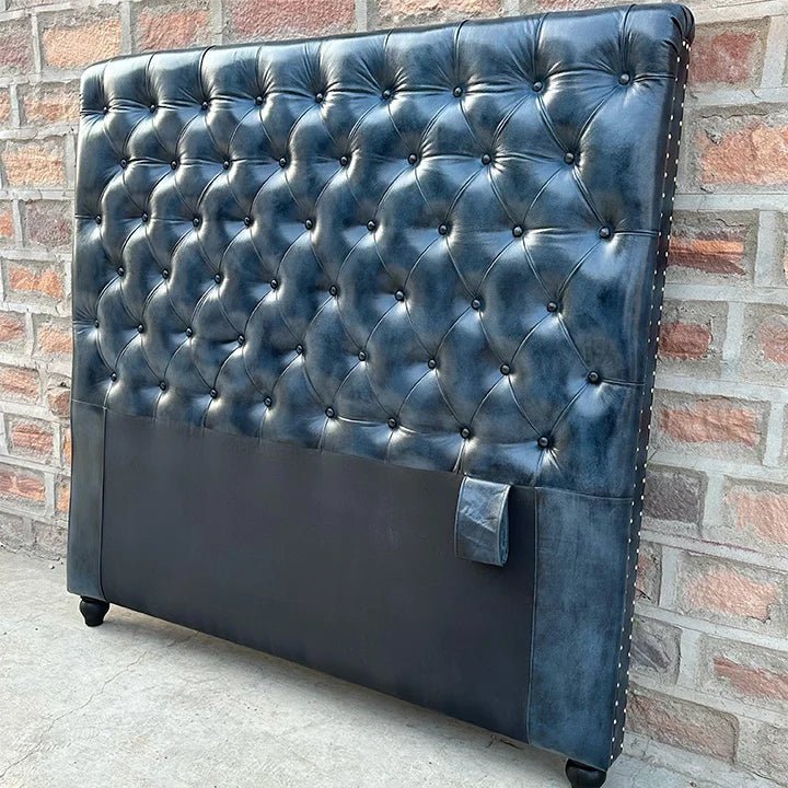 Kingsford Collection - Charcoal Black Top Grain Buffalo Leather Headboard - Kukuu Sofa
