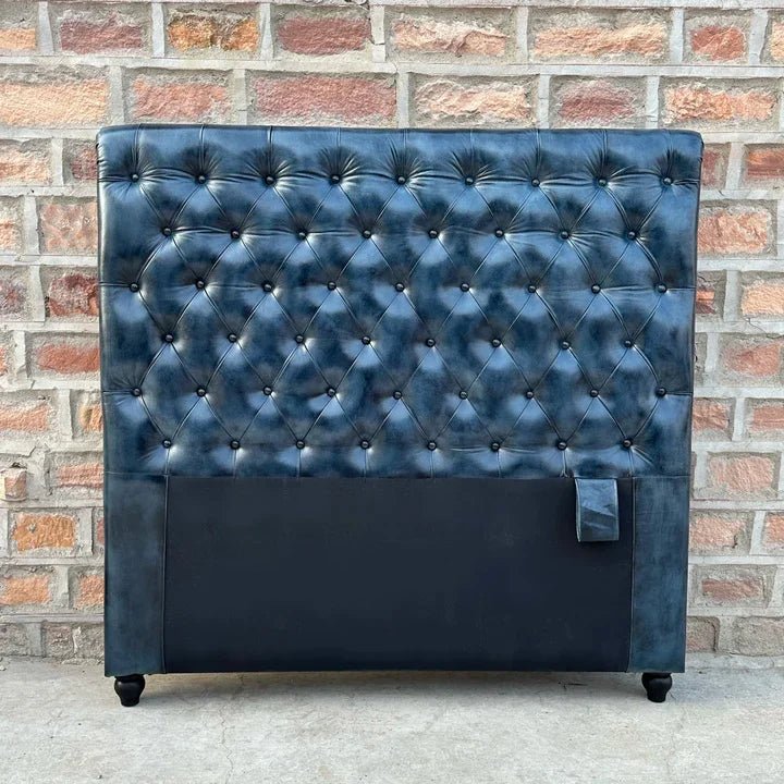 Kingsford Collection - Charcoal Black Top Grain Buffalo Leather Headboard - Kukuu Sofa