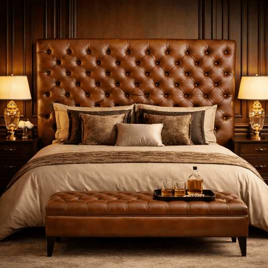 Kingsford Collection – Cognac Brown Top Grain Buffalo Leather Headboard - Kukuu Sofa