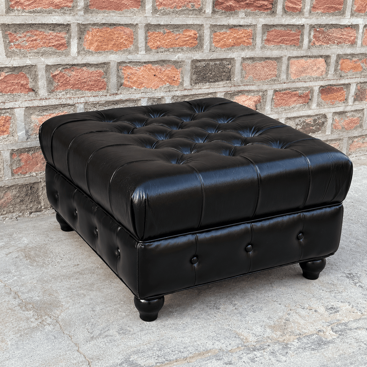 Kingsford Collection – Culcutta Black Top Grain Buffalo Leather Chesterfield Ottoman - Kukuu Sofa