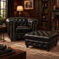 Kingsford Collection – Culcutta Black Top Grain Buffalo Leather Chesterfield Ottoman - Kukuu Sofa