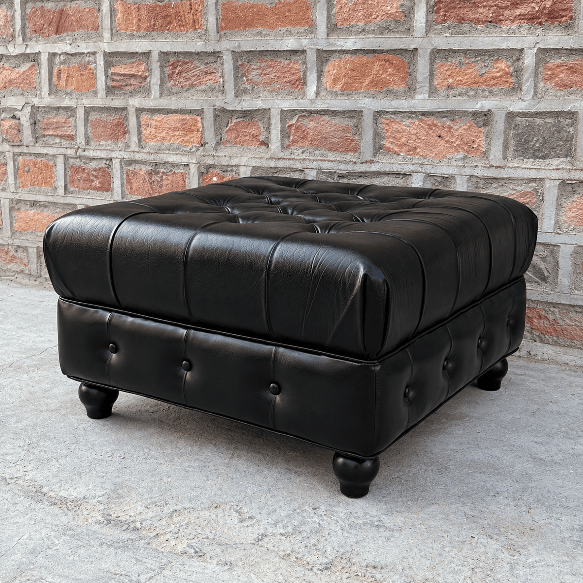 Kingsford Collection – Culcutta Black Top Grain Buffalo Leather Chesterfield Ottoman - Kukuu Sofa
