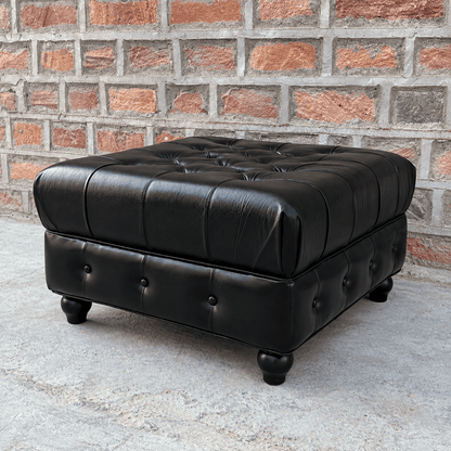 Kingsford Collection – Culcutta Black Top Grain Buffalo Leather Chesterfield Ottoman - Kukuu Sofa