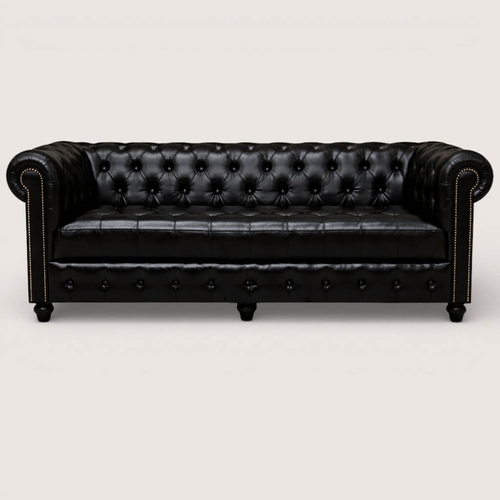 Kingsford Collection – Culcutta Black Top Grain Buffalo Leather Chesterfield Sofa - Kukuu Sofa