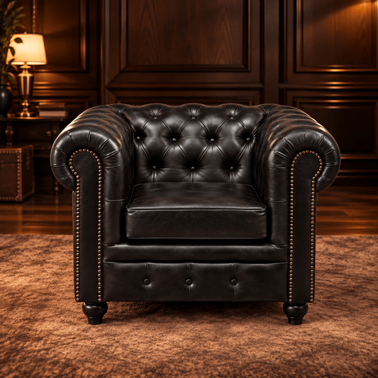Kingsford Collection – Culcutta Black Top Grain Buffalo Leather Chesterfield Sofa - Kukuu Sofa