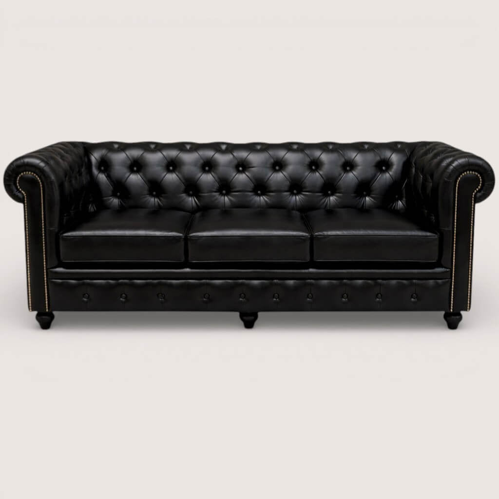 Kingsford Collection – Culcutta Black Top Grain Buffalo Leather Chesterfield Sofa - Kukuu Sofa