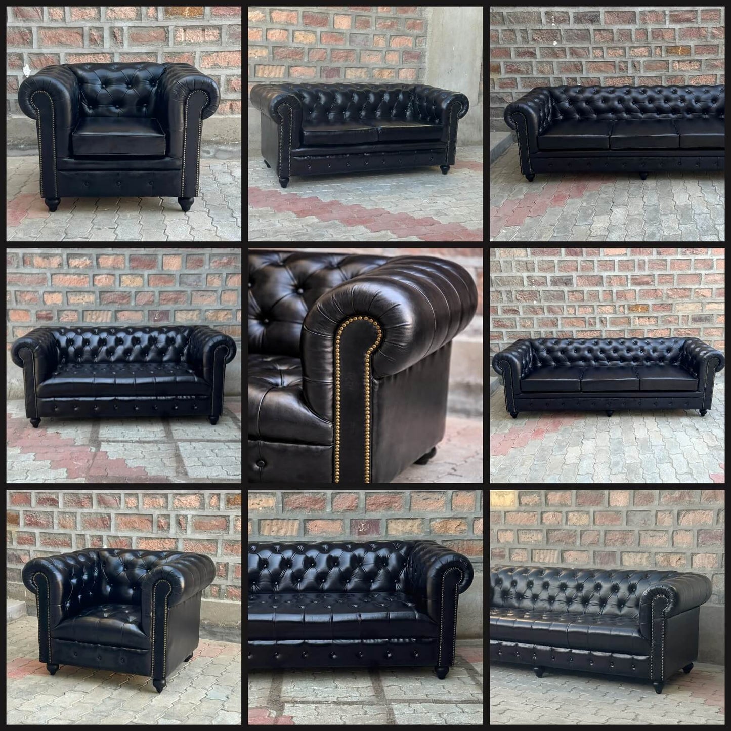 Kingsford Collection – Culcutta Black Top Grain Buffalo Leather Chesterfield Sofa - Kukuu Sofa