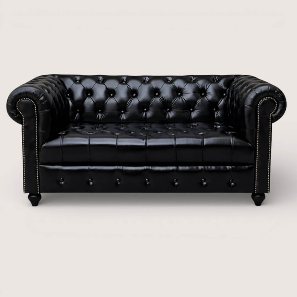 Kingsford Collection – Culcutta Black Top Grain Buffalo Leather Chesterfield Sofa - Kukuu Sofa