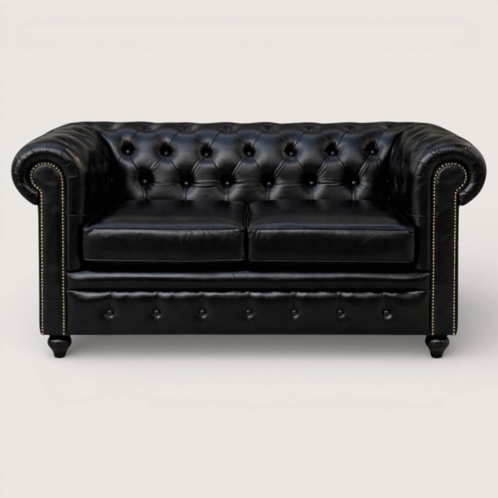 Kingsford Collection – Culcutta Black Top Grain Buffalo Leather Chesterfield Sofa - Kukuu Sofa