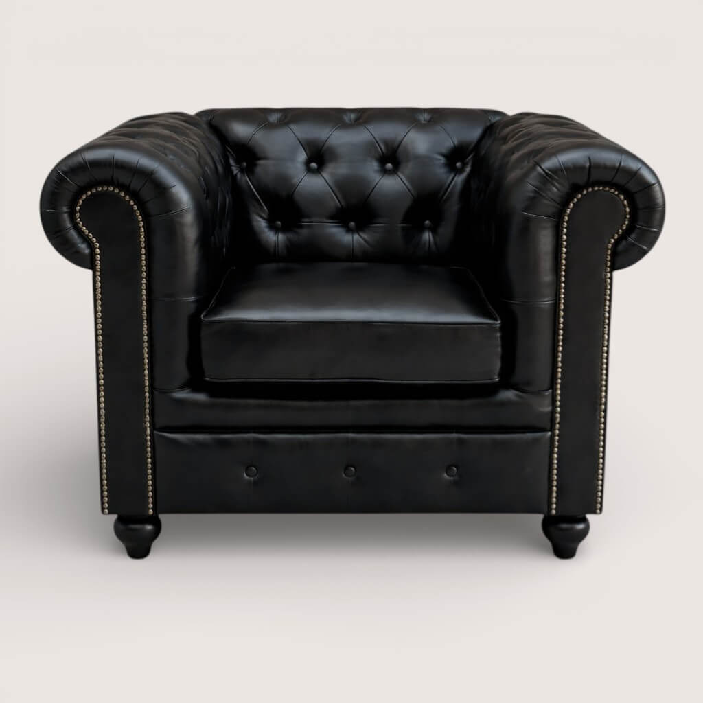 Kingsford Collection – Culcutta Black Top Grain Buffalo Leather Chesterfield Sofa - Kukuu Sofa