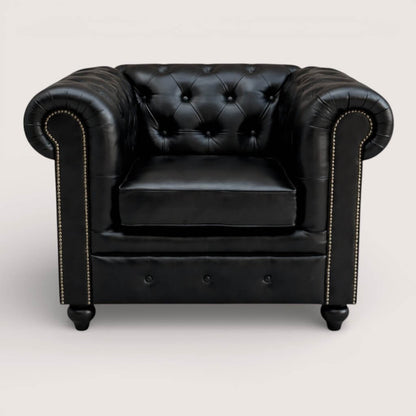 Kingsford Collection – Culcutta Black Top Grain Buffalo Leather Chesterfield Sofa - Kukuu Sofa