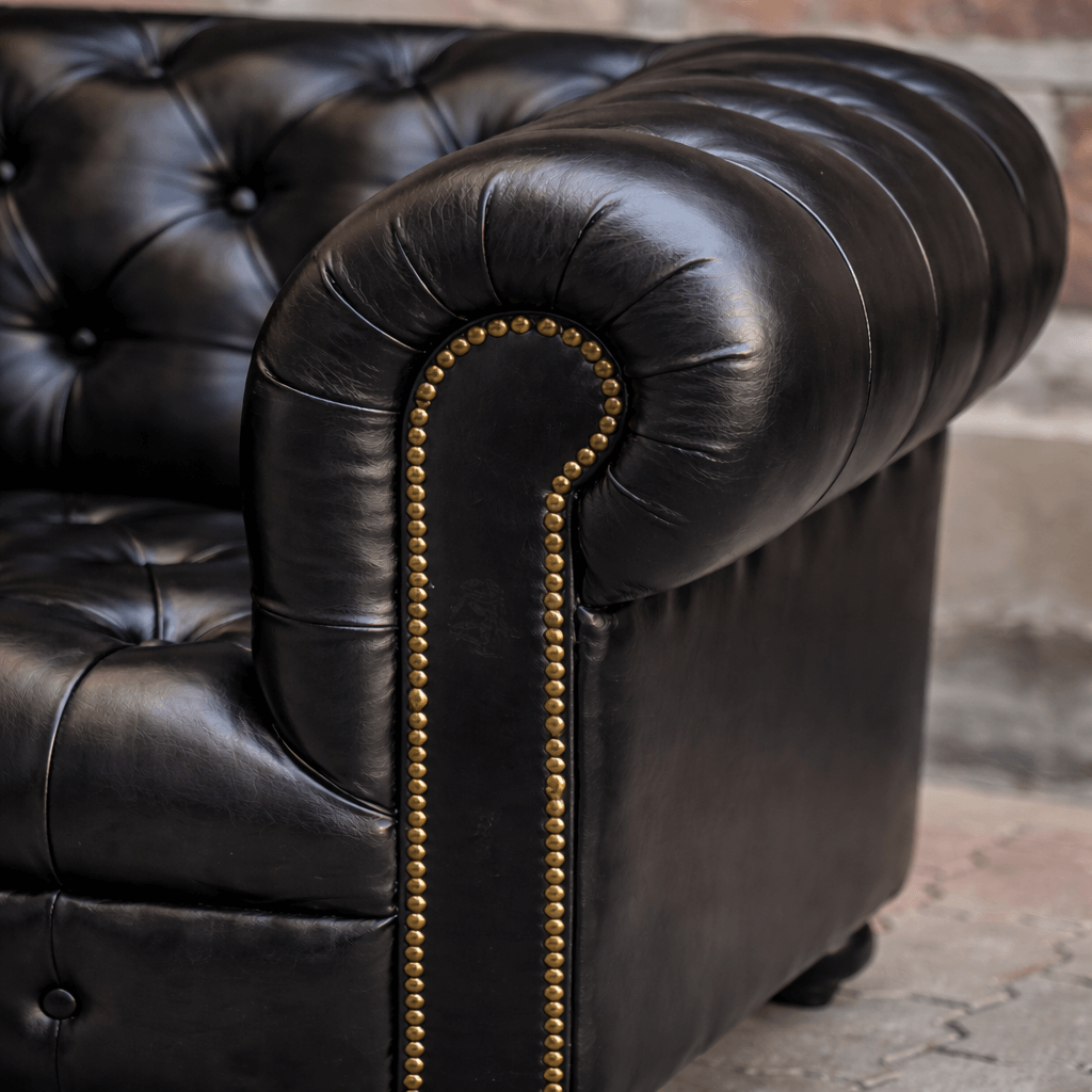 Kingsford Collection – Culcutta Black Top Grain Buffalo Leather Chesterfield Sofa - Kukuu Sofa
