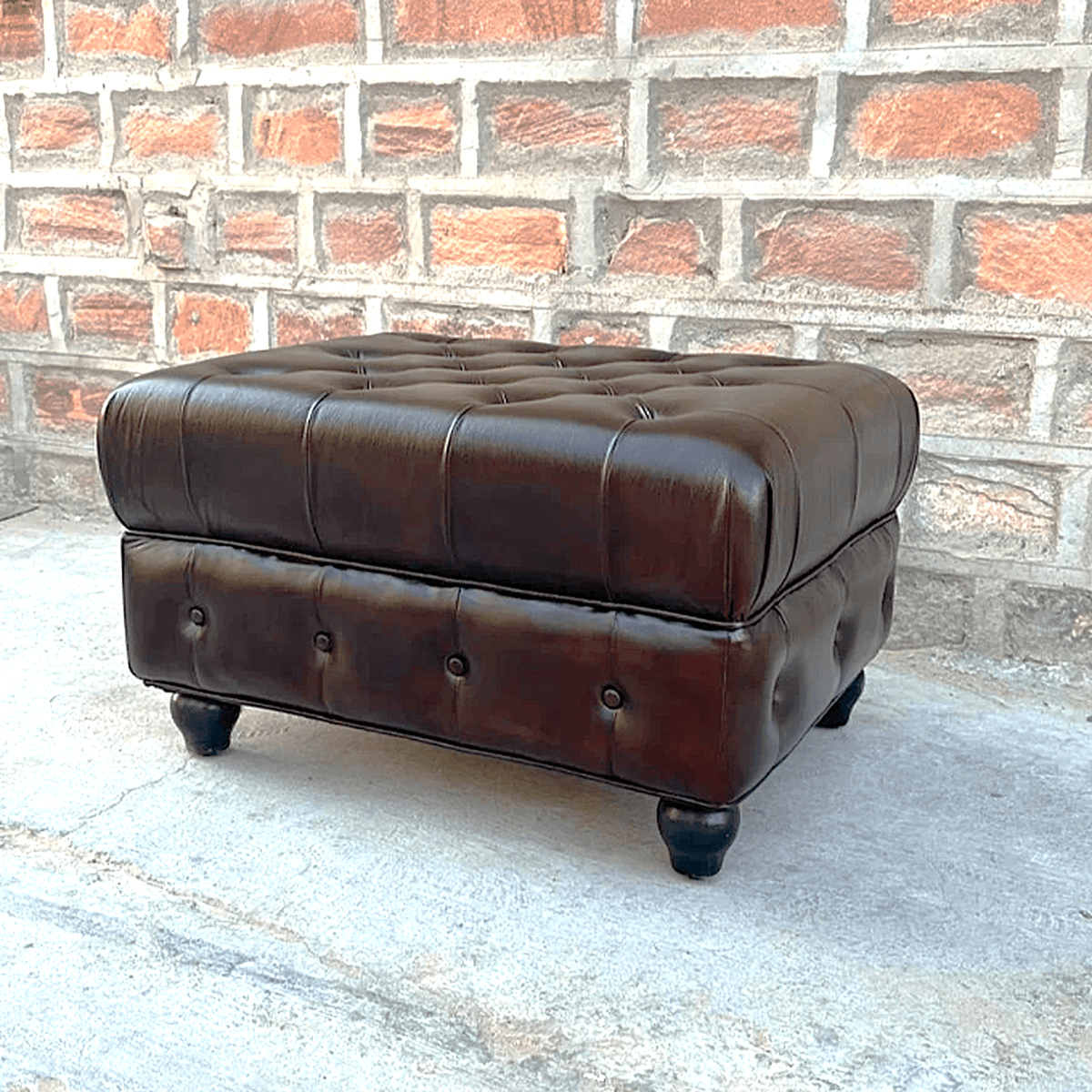 Kingsford Collection - Dark Brown Top Grain Buffalo Leather Chesterfield Ottoman - Kukuu Sofa