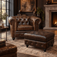Kingsford Collection - Dark Brown Top Grain Buffalo Leather Chesterfield Ottoman - Kukuu Sofa
