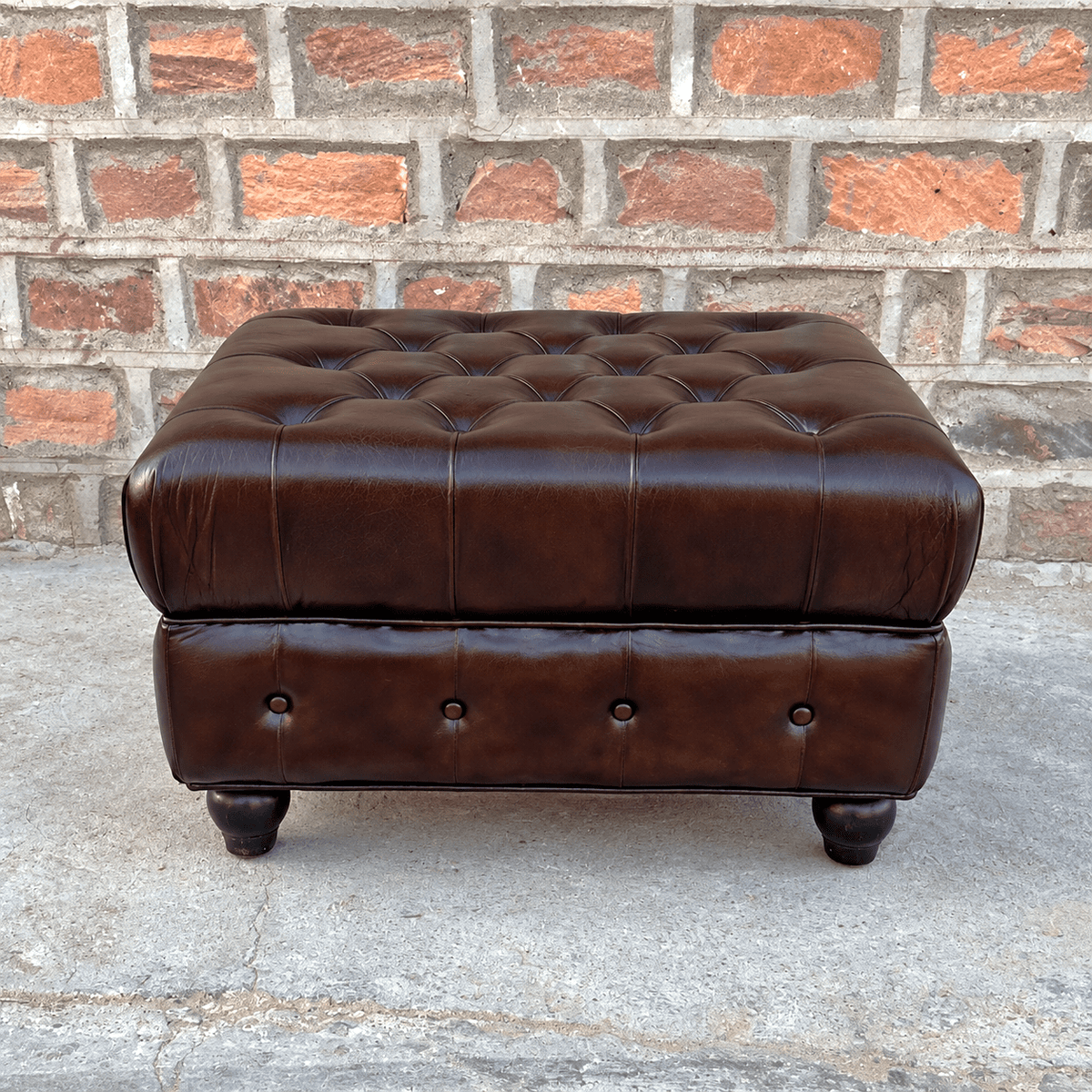 Kingsford Collection - Dark Brown Top Grain Buffalo Leather Chesterfield Ottoman - Kukuu Sofa