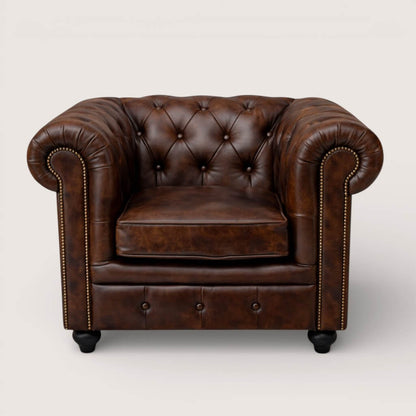 Kingsford Collection - Dark Brown Top Grain Buffalo Leather Chesterfield sofa - Kukuu Sofa