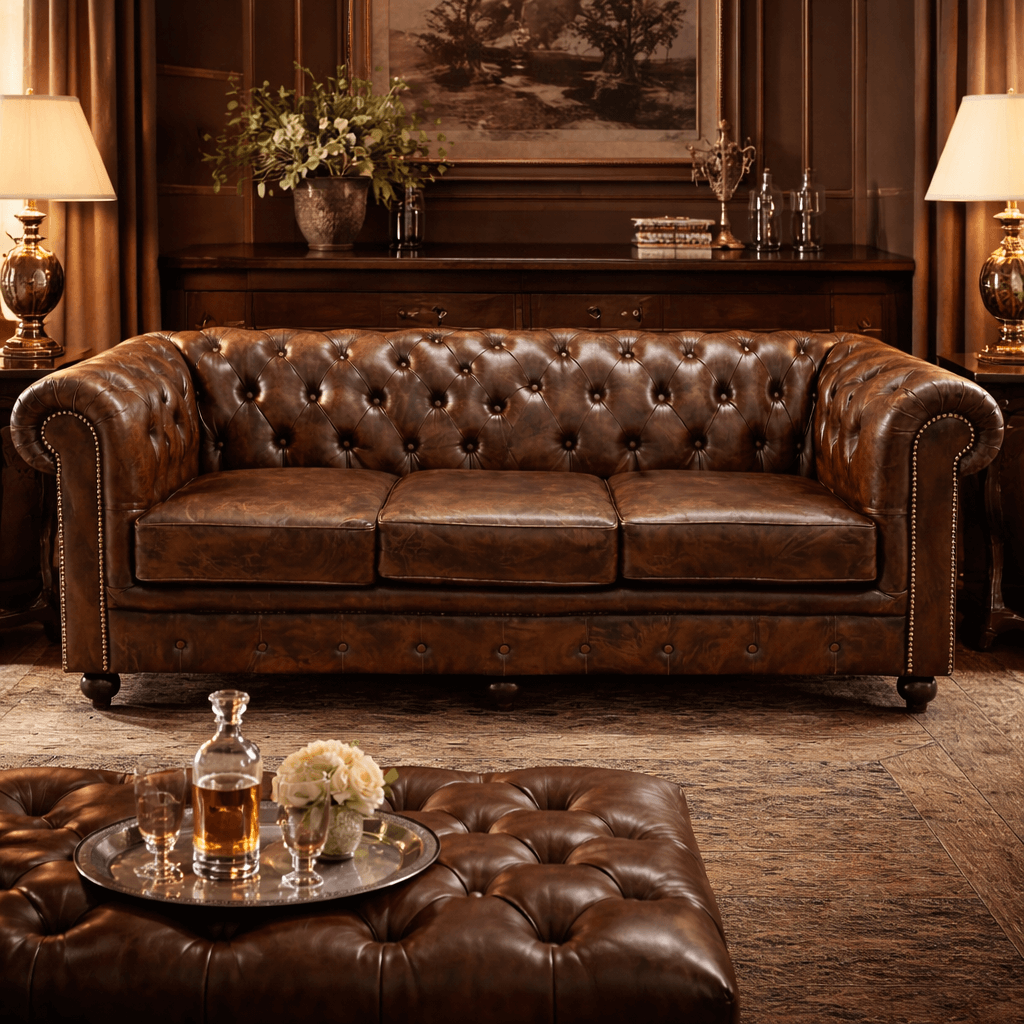Kingsford Collection - Dark Brown Top Grain Buffalo Leather Chesterfield sofa - Kukuu Sofa